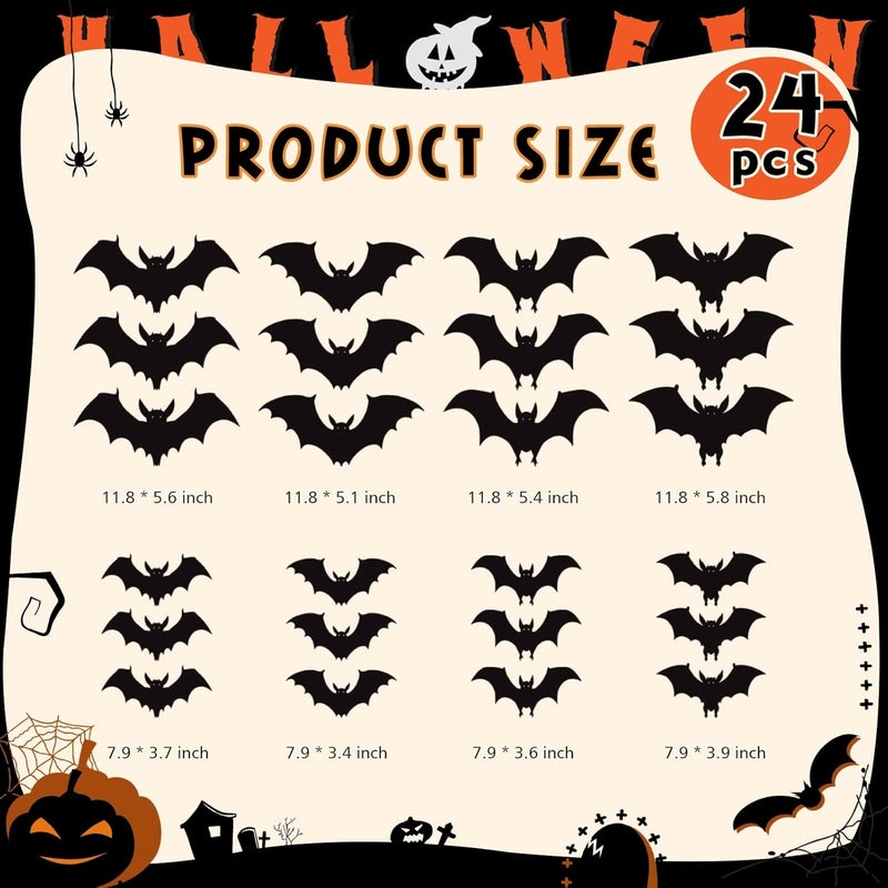sewrung 24 Pack Halloween Bats Decorations Wall Stickers with Glow in Dark Eye, 4 Different Style Removable PVC Wall Bats Sticker for Indoor Outdoor Home Window Garage Decor Party Supplies - Image 5
